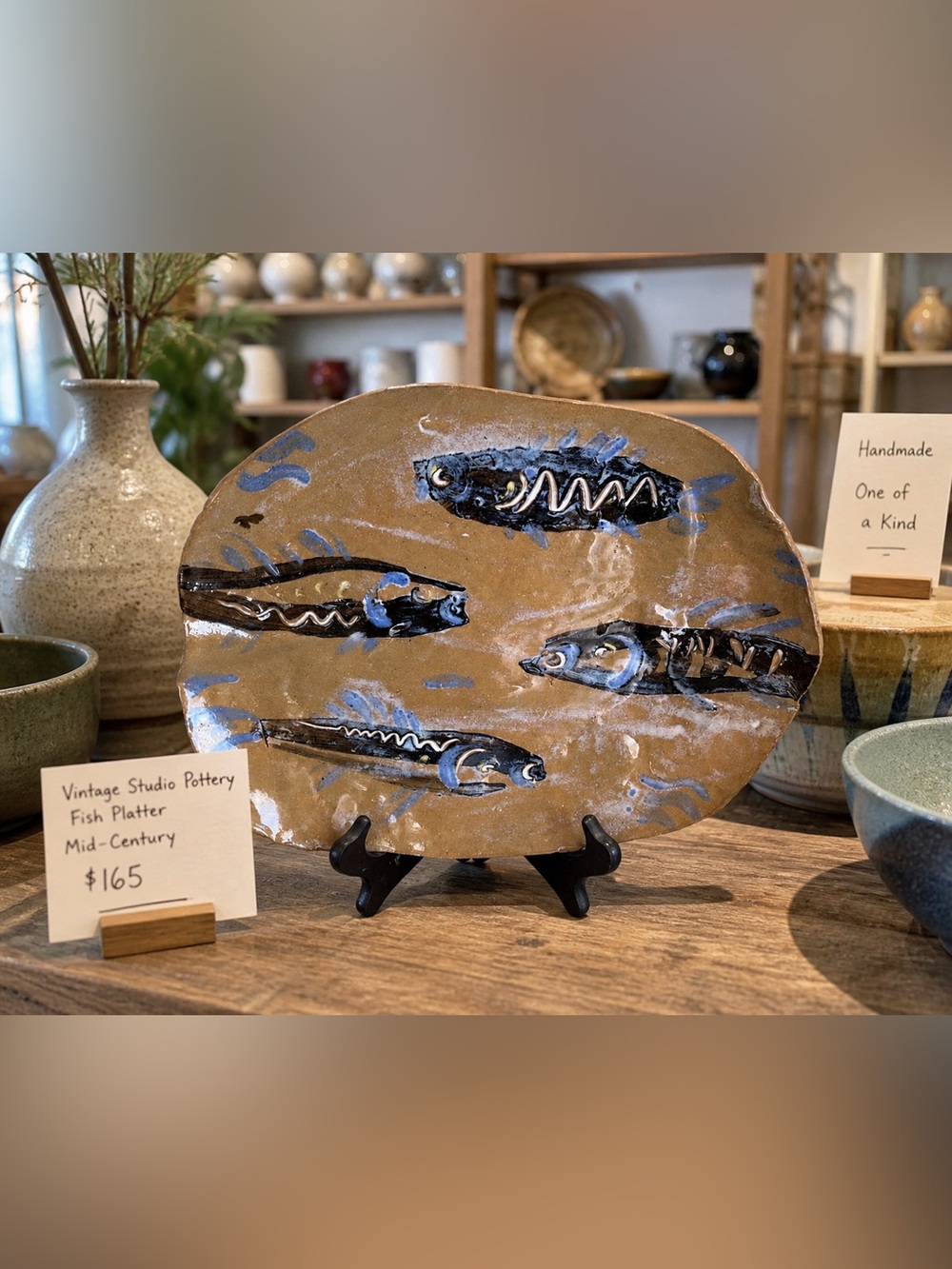 Vintage Artisan Crafted Pottery Fish Platter